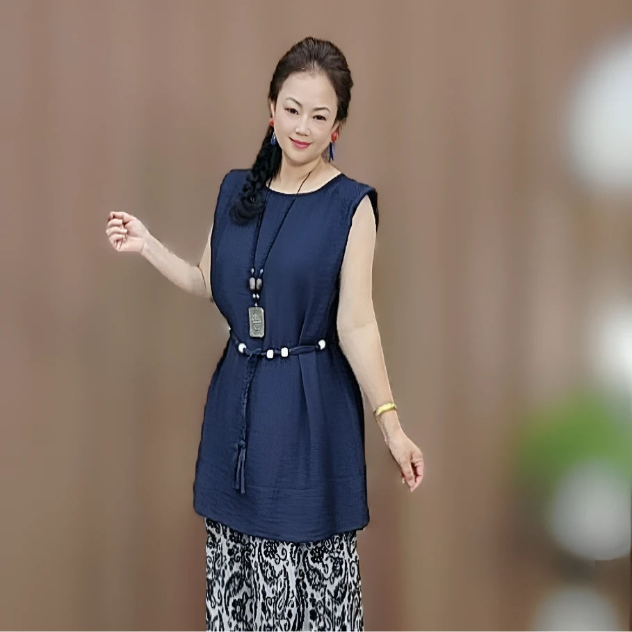 8935款 时尚坎袖衫 气质显瘦 洋气无袖 宽松减龄舒适有范大码遮肚