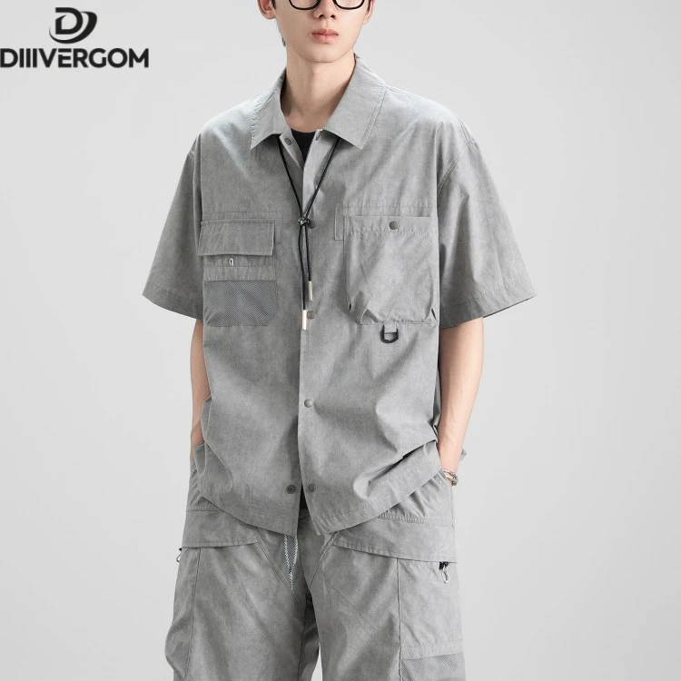 DIIIVERGOM短袖夏季宽松男款户外工装风衬衣套装潮流春日慢人风