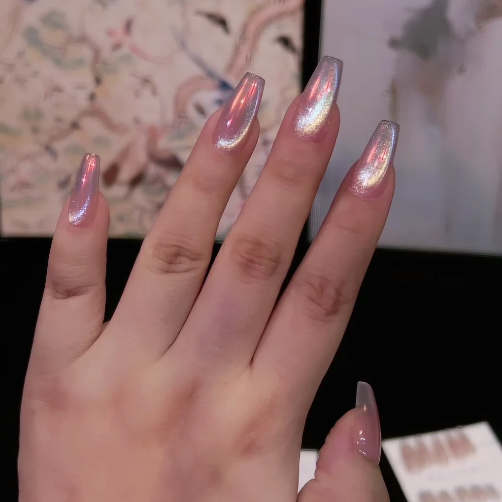 【迷幻碎钻】2025裸色通勤猫眼纯手工穿戴甲猫眼穿戴甲原创款美甲