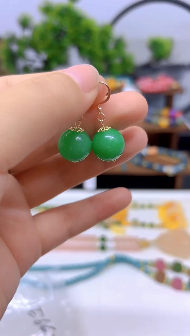 翡翠14K金镶嵌耳饰DIY款E665