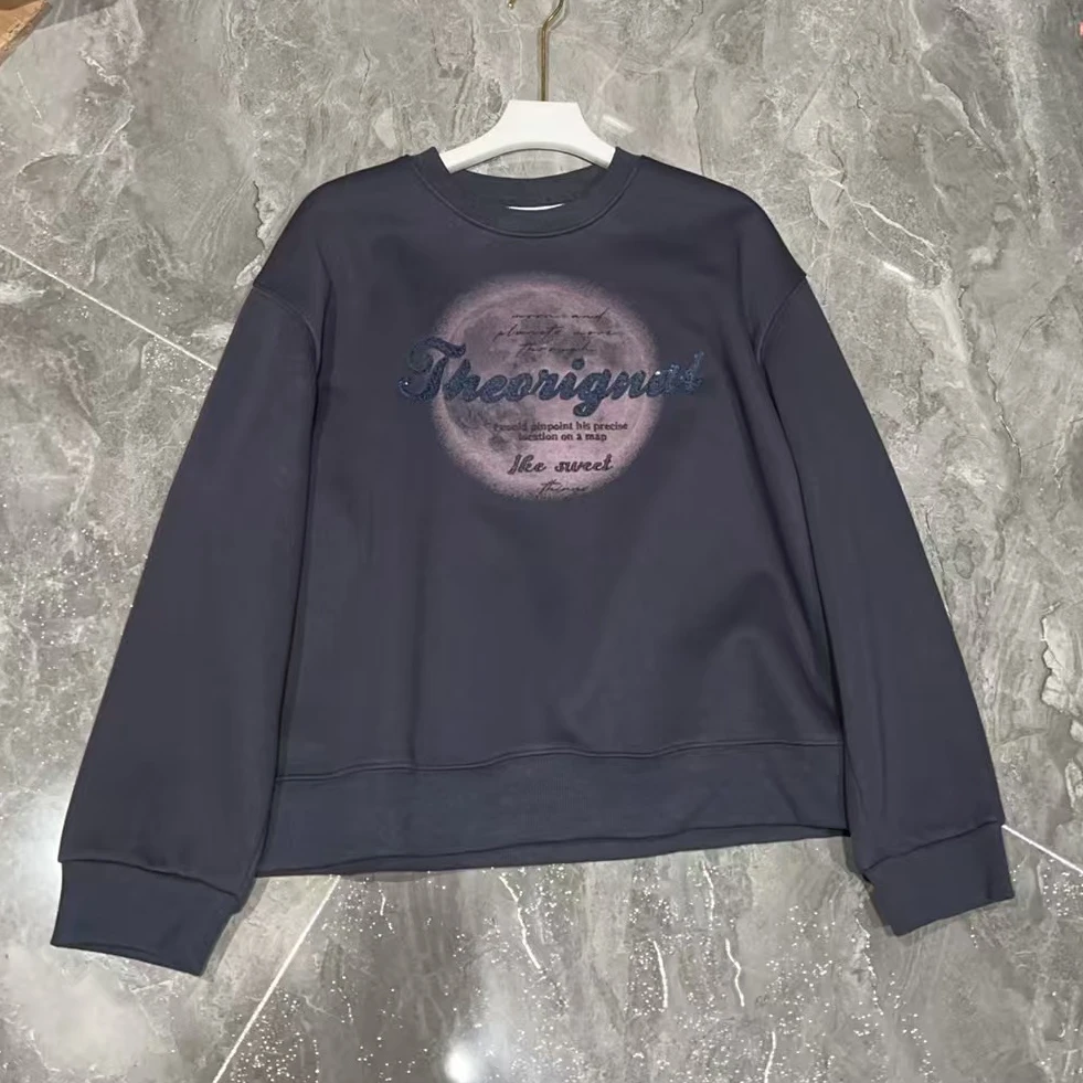 2024秋冬新款圆领加绒字母卫衣休闲时尚百搭显瘦女上衣83087长58