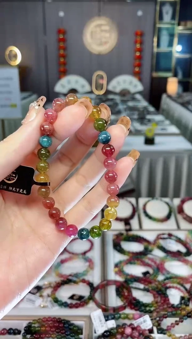 老矿碧玺色标彩虹冰体单圈手串7mm+未镶嵌碧玺dan多样性发货一条