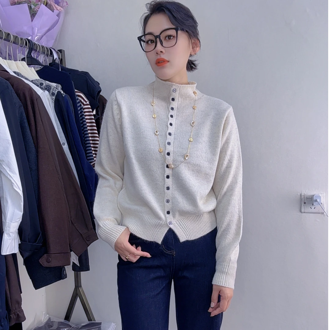 L S 浣熊绒立领毛衣 美拉德风秋冬纯色衬衫毛针织衫毛衣开衫毛衣