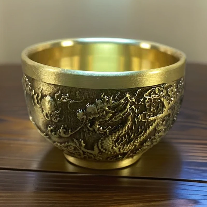 全黄铜新款龙凤杯桌面摆件工艺品 {直径5cm高度3.5cm重约50g}