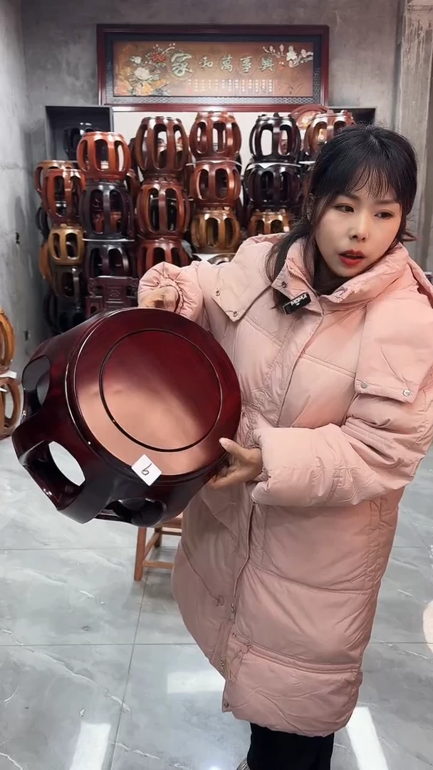 【闪购商品】花梨木类家具微瑕花梨木酸枝色小号鼓凳9号