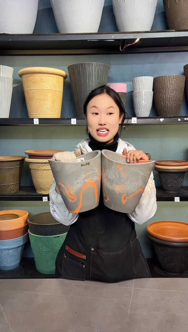 20*14.5*20/【2只装】橙黑色大自然印象系列手工元宝高盆/16YB20