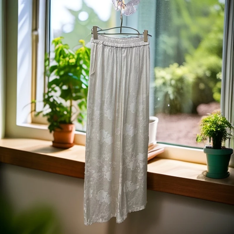 【100%桑蚕丝】女夏季新款国风时尚高腰显瘦百搭直筒阔腿真丝长裤