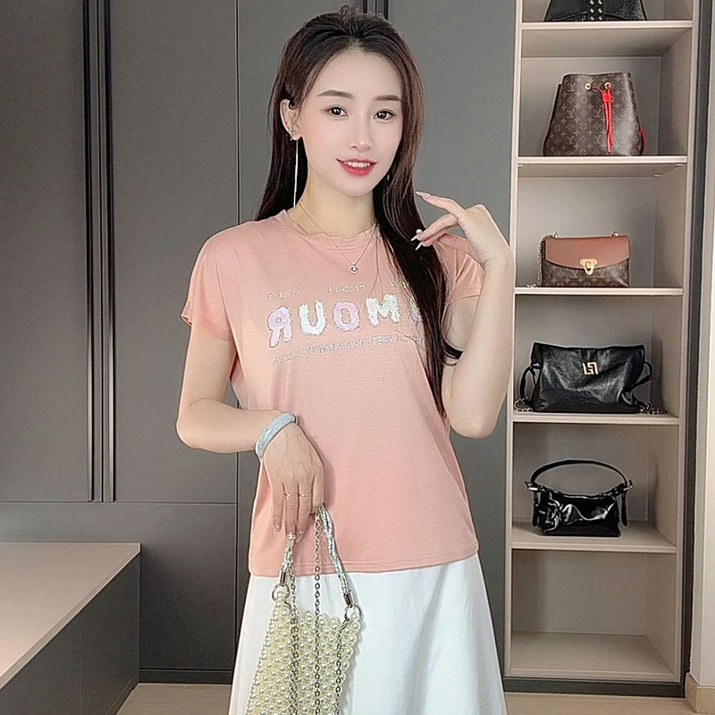 【简一一】醋酸T恤女AM水钻款   ZQ   YQ115-1