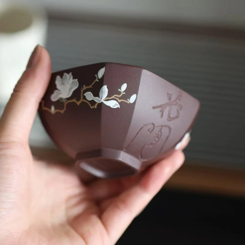 观一优选 | 三千集·手绘玉兰杯90ml紫泥单只品茗紫砂杯精美