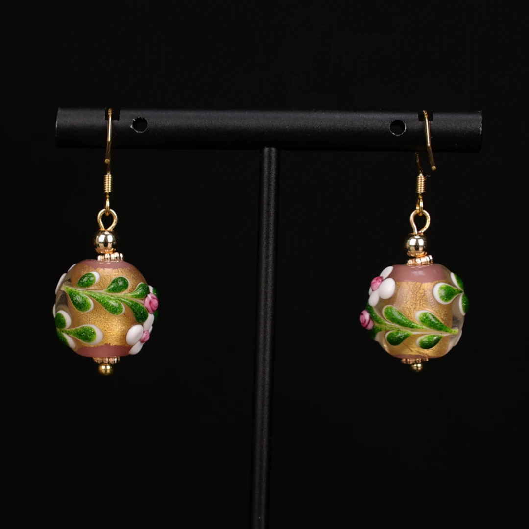 合金耳饰 玉楼东925银  EH0059 粉黄色蛋糕琉璃小花耳环14mm