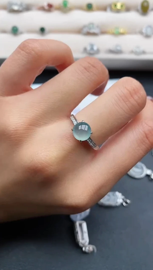 银S925镶嵌戒指翡翠缅甸天然A货翡翠22  9-9