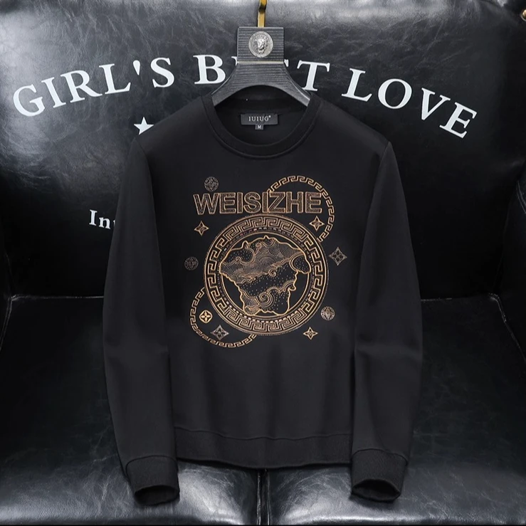 范希巴迪高端刺绣圆领卫衣男士时尚潮牌长袖t恤青年帅气打底衫