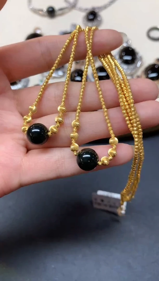 套链18K金镶嵌翡翠墨翠套链|5800多样性发其一