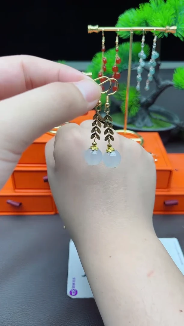 玛瑙/玉髓耳饰银S925镶嵌915