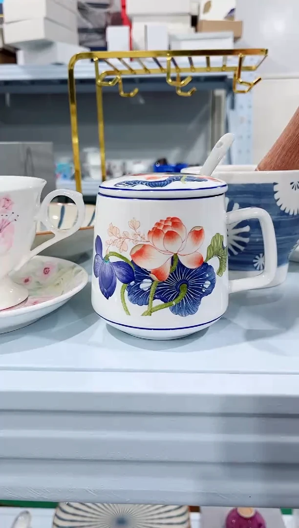 瓷片陶瓷（简装）荷花杯子一套