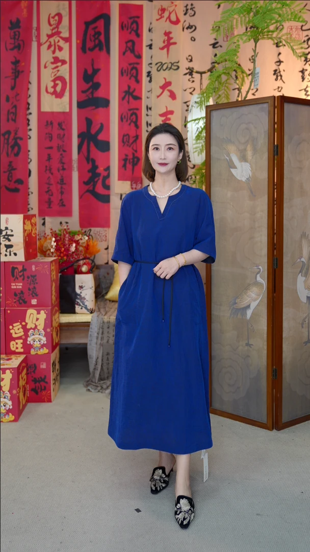 田新家100桑蚕丝香云纱彩龟连衣裙(99187)