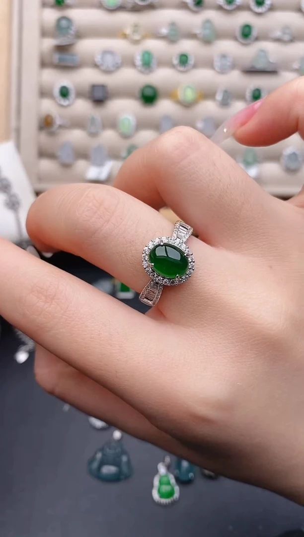 银S925镶嵌戒指翡翠0