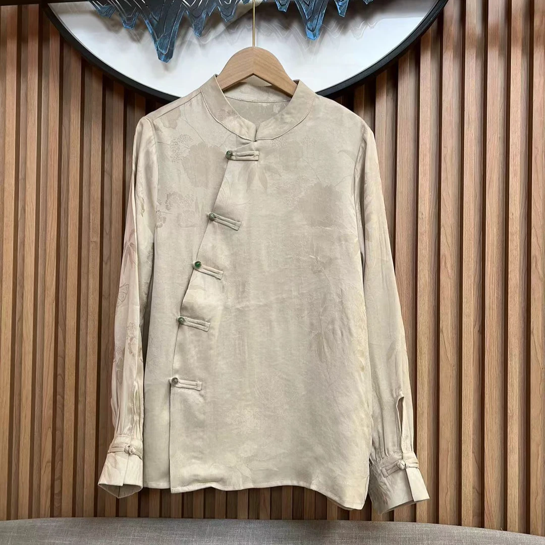 时尚新中式国风盘扣斜襟立领衬衫1531