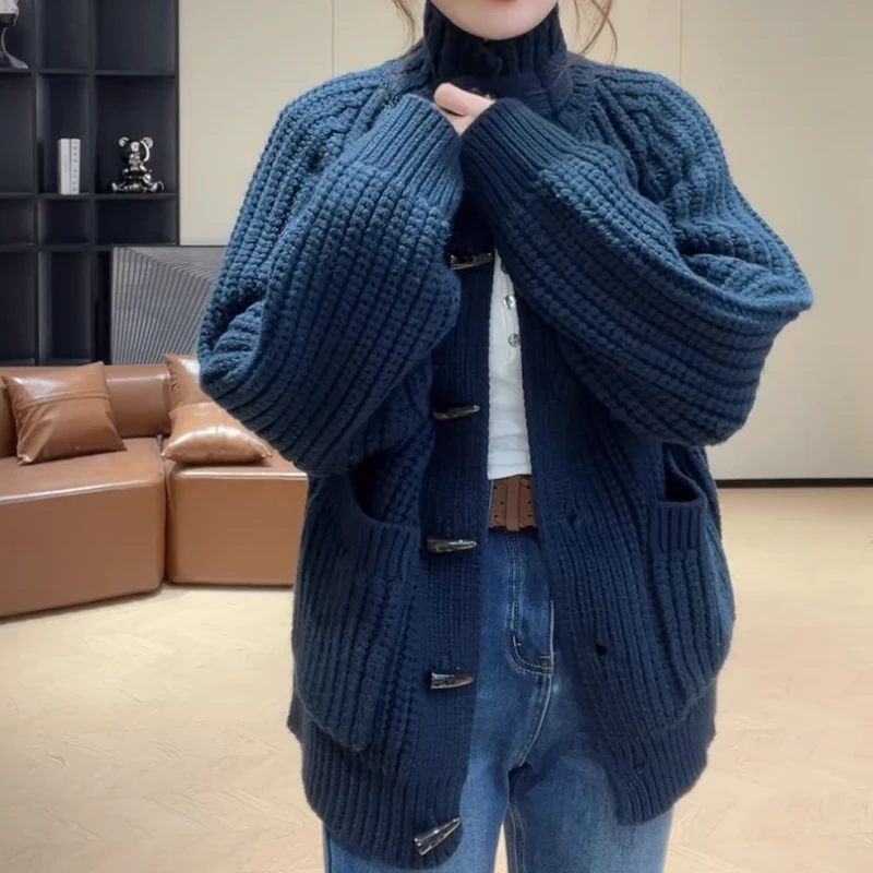 冬季复古设计感百搭厚版针织外套时尚韩版上衣LK2507961