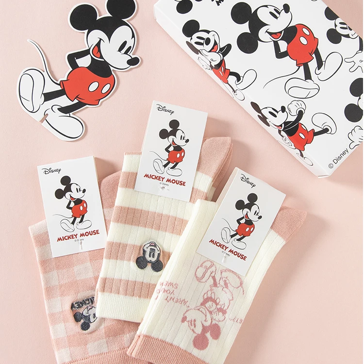 Disney/迪士尼迪士尼新款米奇卡通印花中筒袜舒适百搭甜美女棉袜