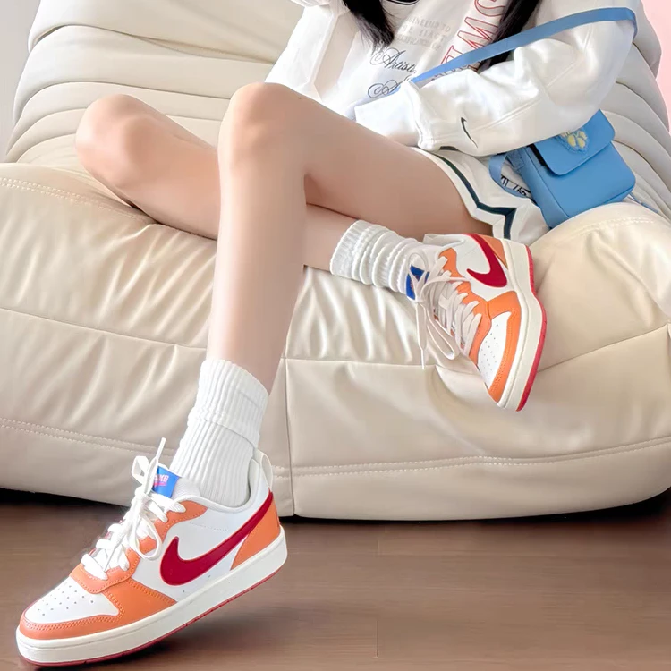 NIKE/耐克Court Borough GS 低帮白橙色女子大童板鞋BQ5448-119