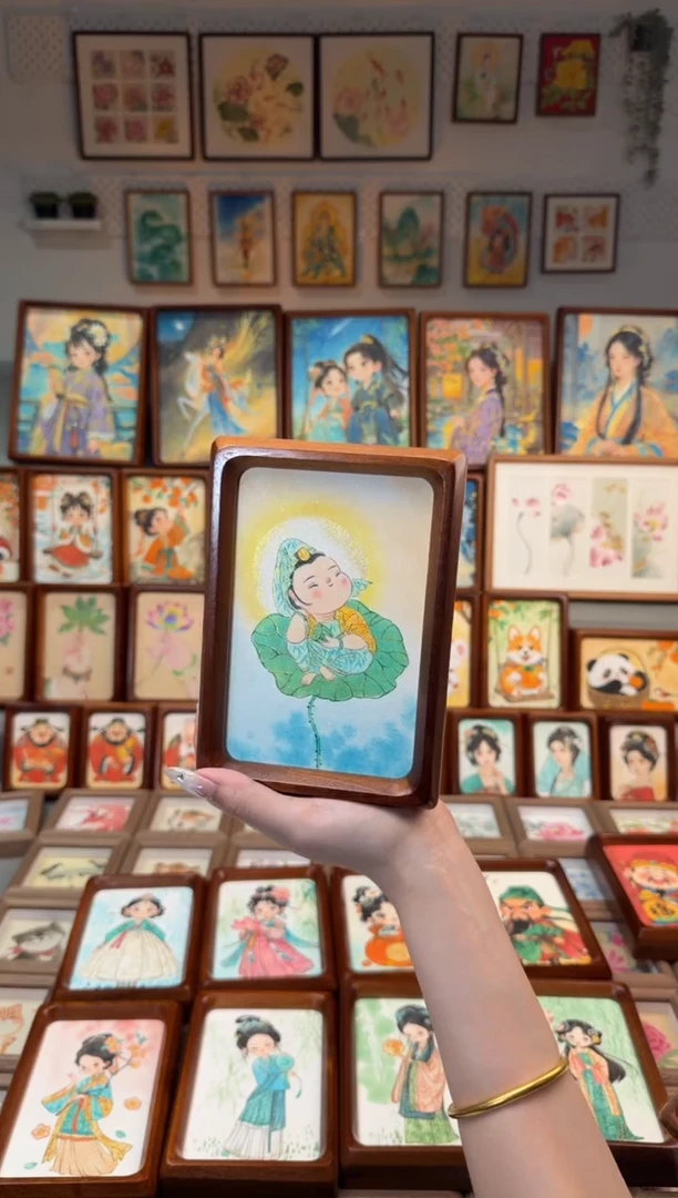 国画荷叶观音 手绘国画6