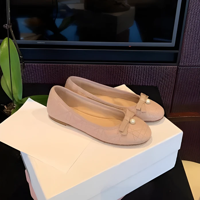 羊皮版~优雅女款淑女菱格细跟软底单鞋女芭蕾风春夏百搭甜美气质