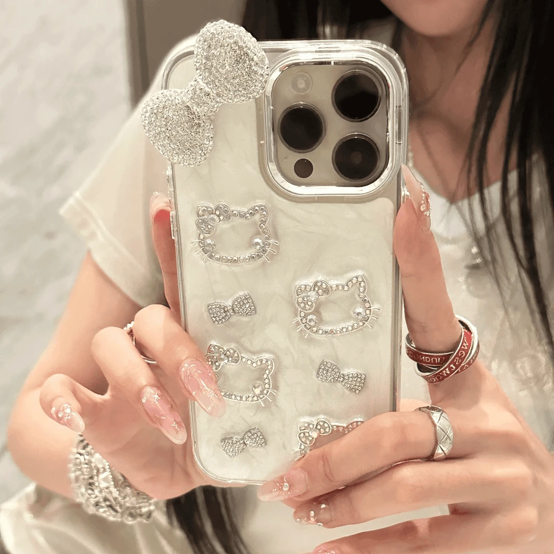 轻奢闪钻立kt猫适用苹果15promax手机壳日韩可爱iPhone14滴胶女