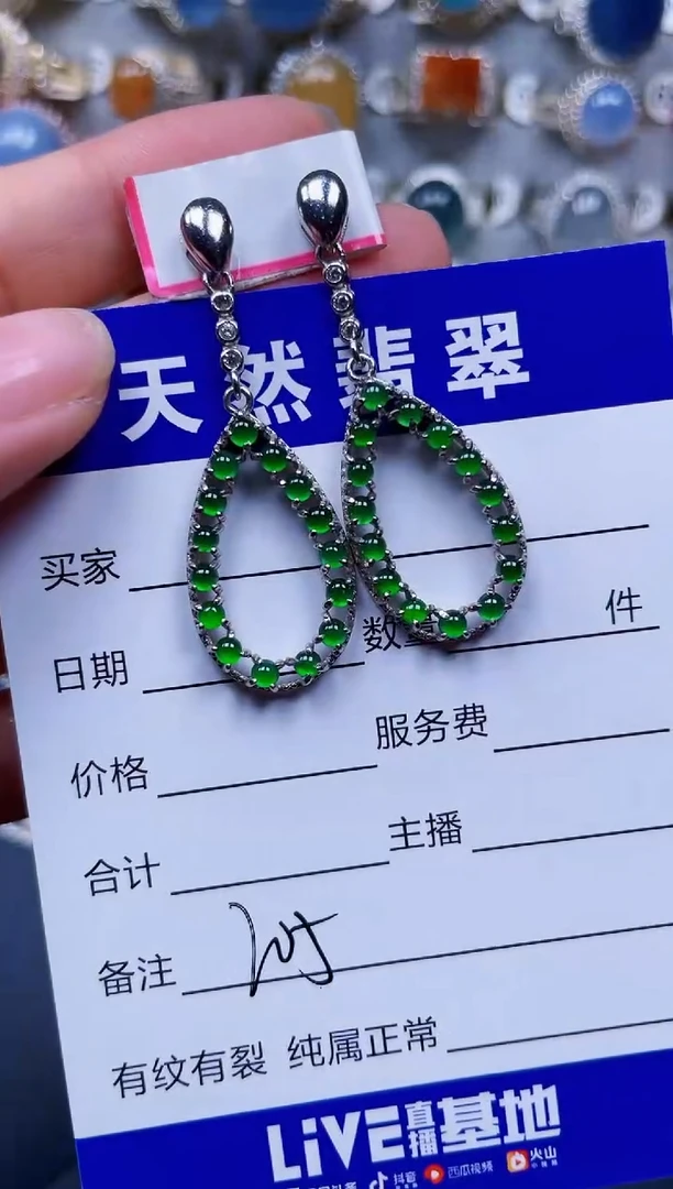 银S925镶嵌翡翠耳饰205
