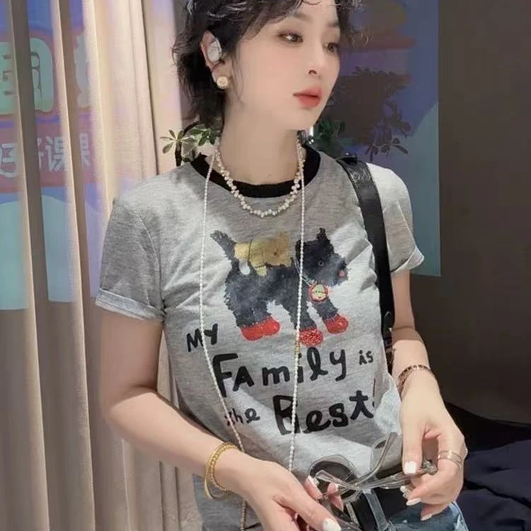 欧货卡通印花短袖圆领T恤衫女春夏减龄百搭小衫时尚休闲上衣10520