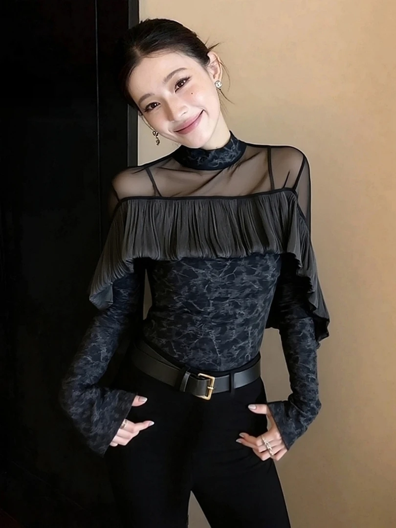 花色上衣2025冬季爆款轻奢高级感独特超好看气质高端收腰内搭衬衫