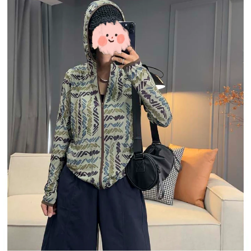 2025年时尚韩系休闲简约夏季拉链百搭肌理印花小迷彩短外套开衫女