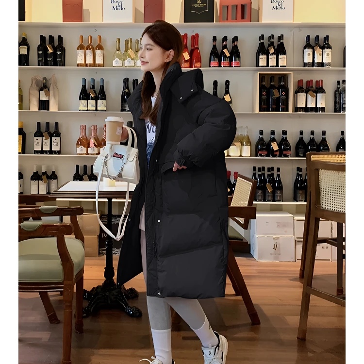 大口袋连帽羽绒服女冬季新款中长款韩版宽松时尚休闲外套7白鸭绒