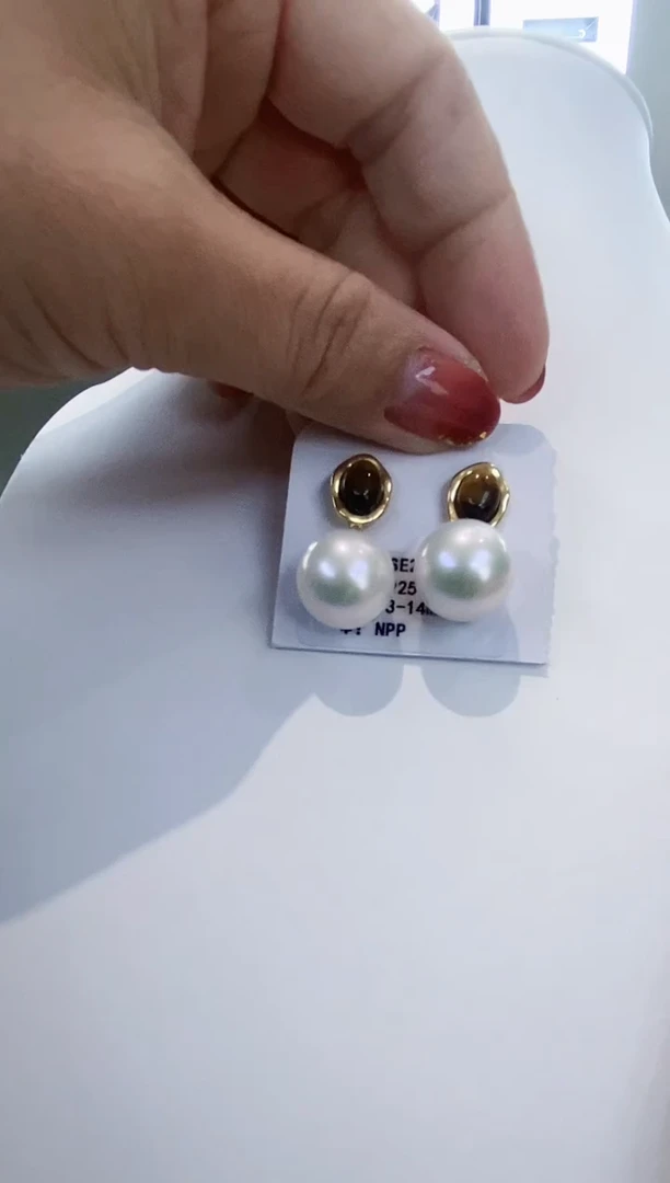 银S925镶嵌耳饰淡水珍珠Y淡水耳钉13-14