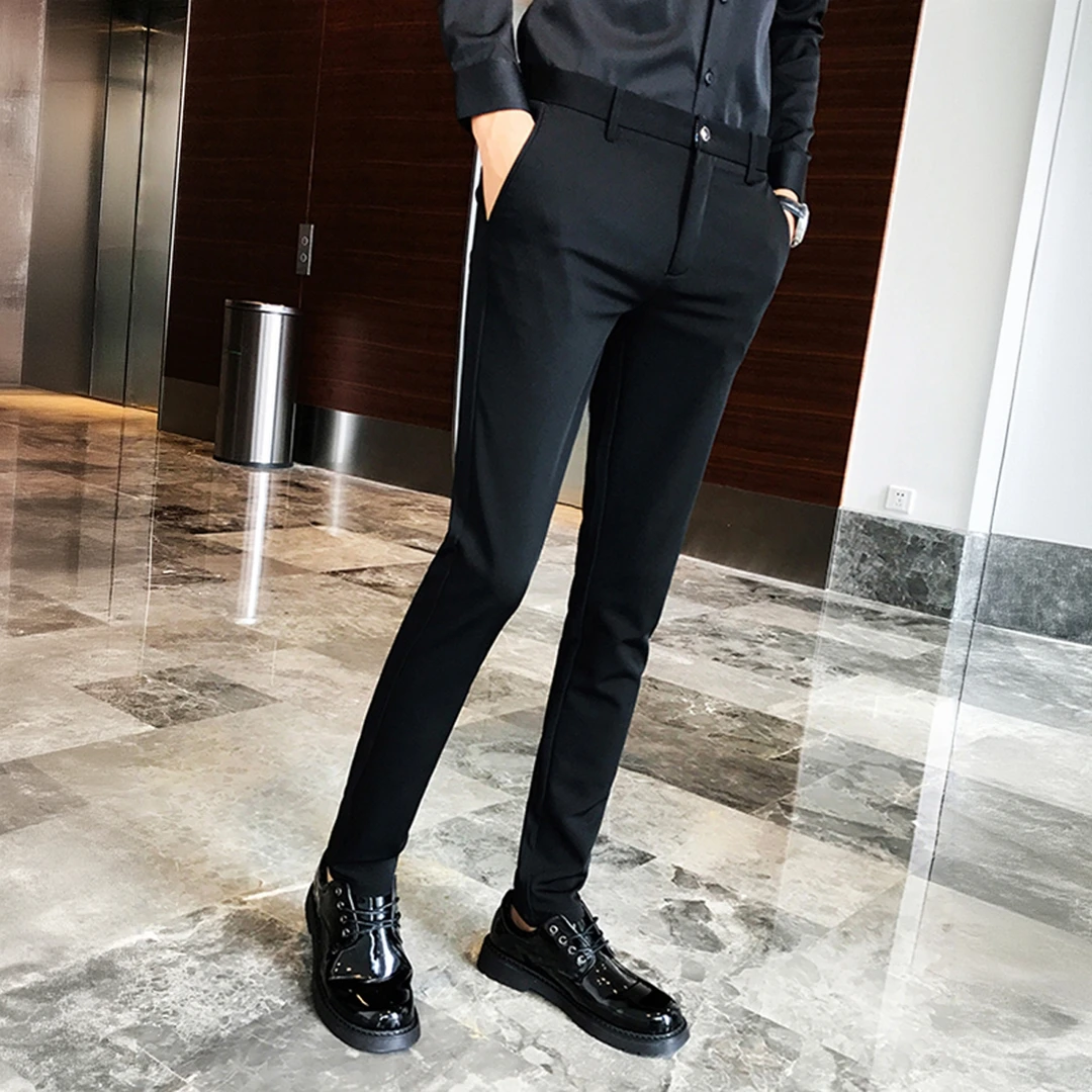 PinkAvril春秋季西装裤男休闲九分长裤垂感小脚直筒商务修身西裤