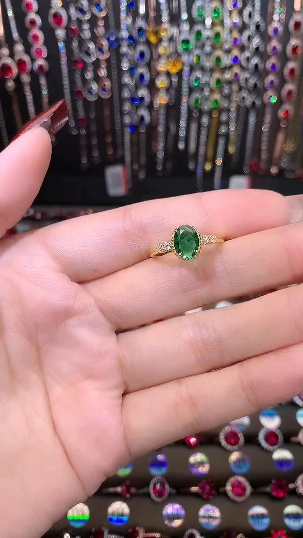 【闪购商品】透辉石戒指银S925镶嵌金