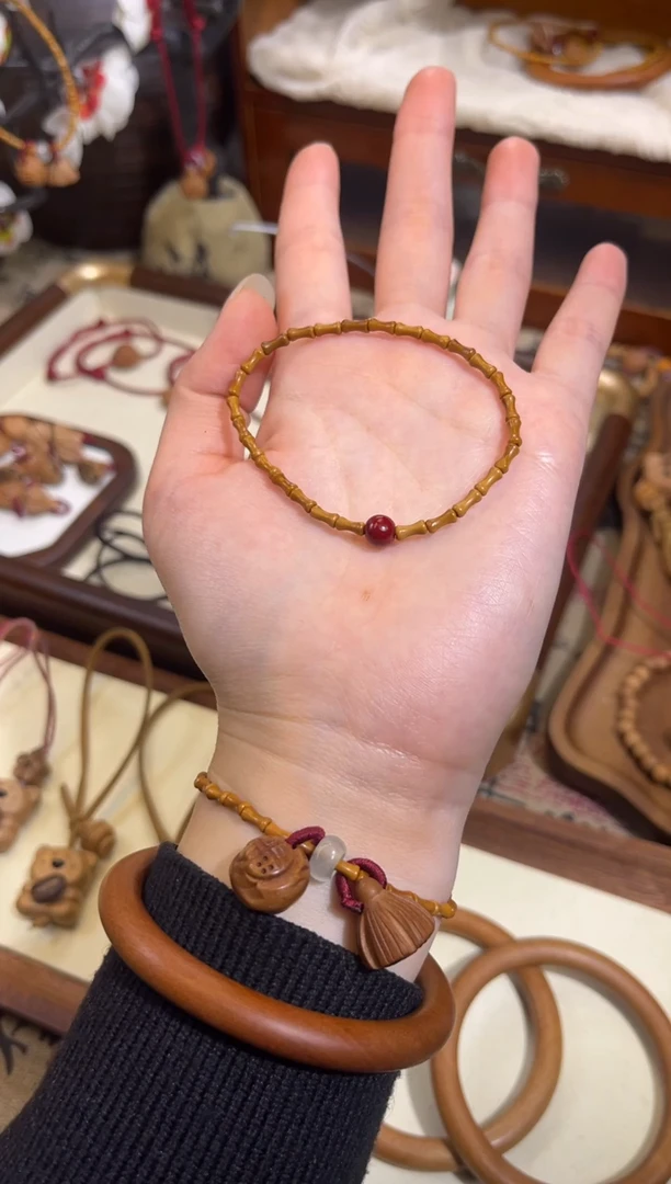 手串桃核【桃缘行】竹节「红色莎莎」桃木桃核辟、挡、驱、护 备注手围