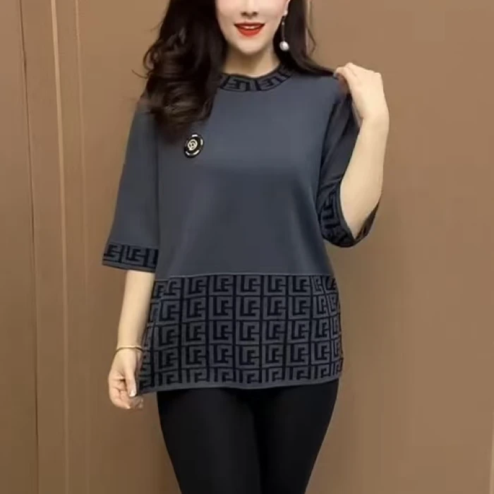 春夏款中袖针织衫百搭减龄中老年妈妈装2025新款宽松休闲打底小衫