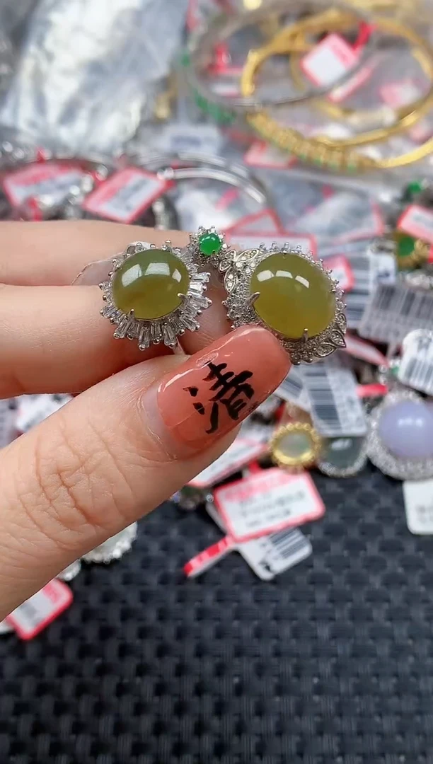 银S925镶嵌戒指翡翠天然A货缅甸翡翠