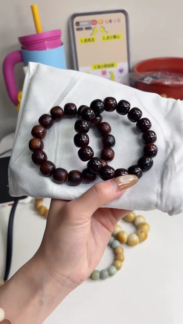 手串菩提根/象牙果沐q52虎珀糖干磨桶珠12*14mm手串