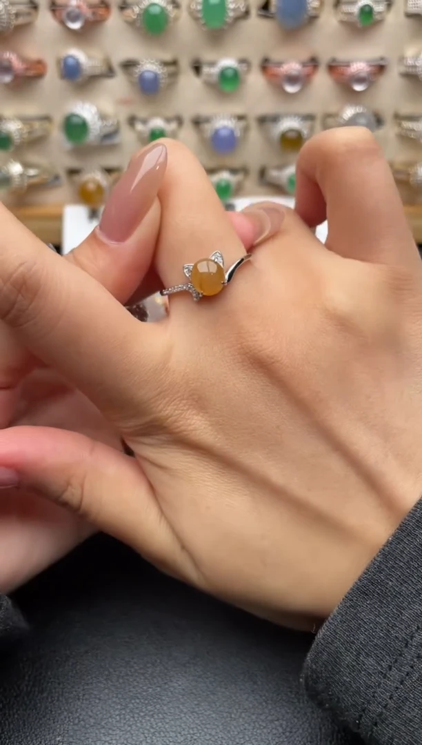 银S925镶嵌戒指翡翠一物一证一礼盒