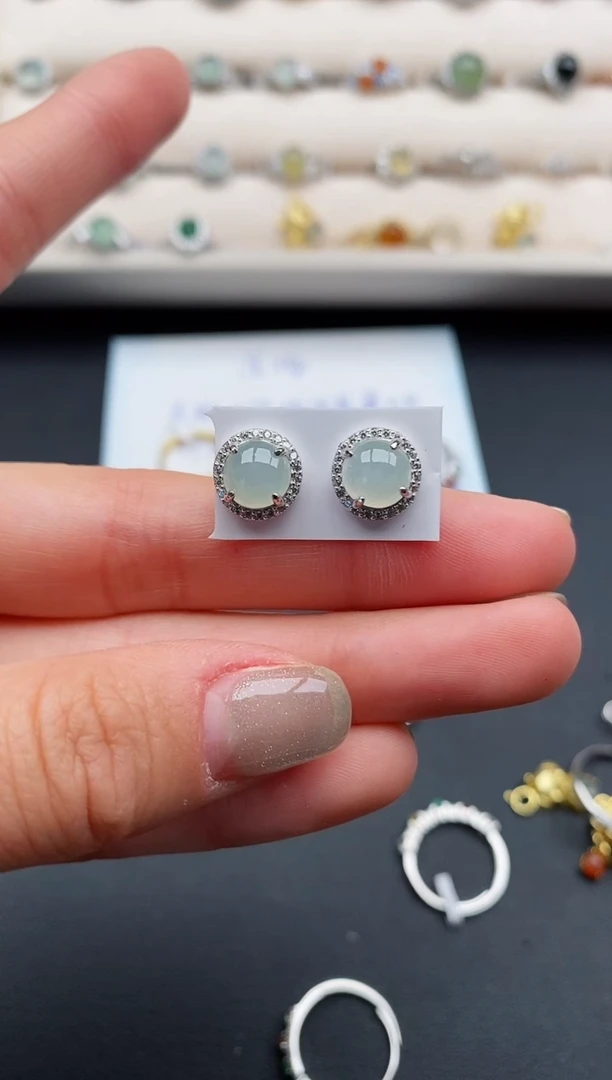 银S925镶嵌戒指翡翠缅甸天然A货翡翠22  3-1