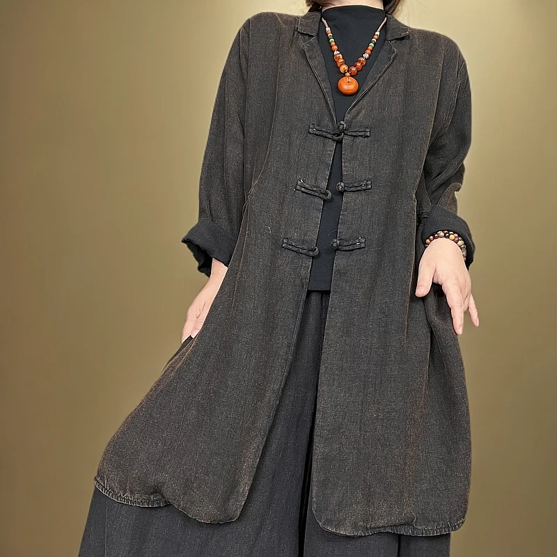 春秋新款17175炒色做旧西装领盘扣气质时尚新中式复古外套设计师