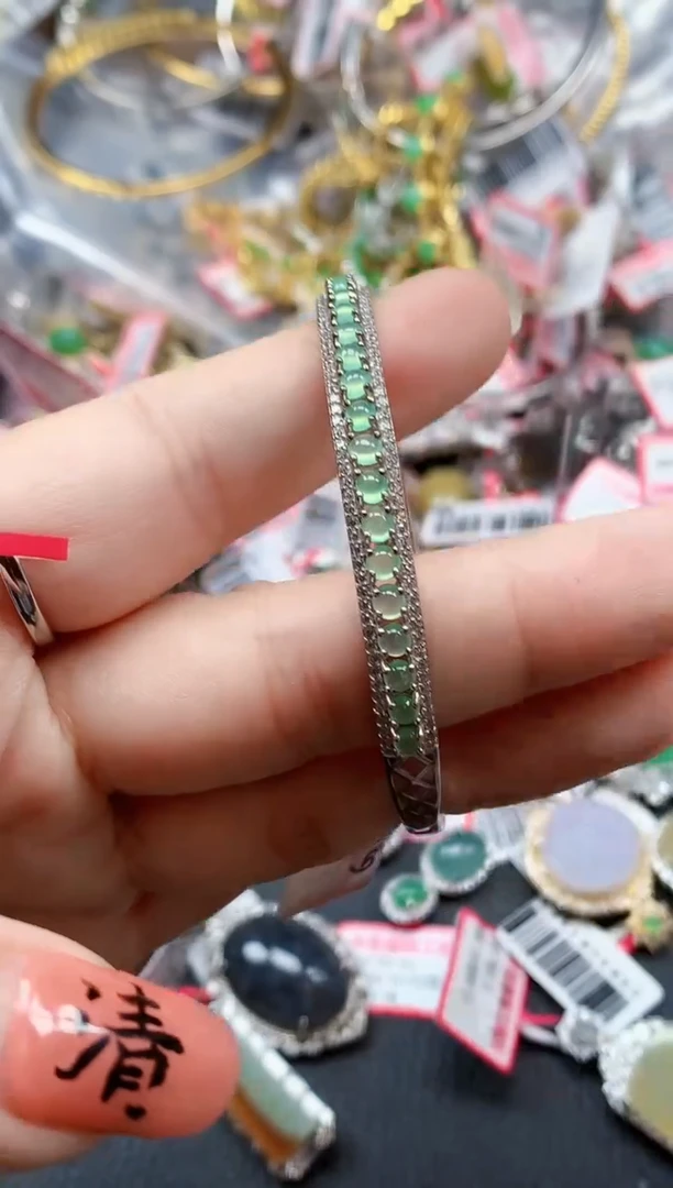 银S925镶嵌戒指翡翠天然A货缅甸翡翠