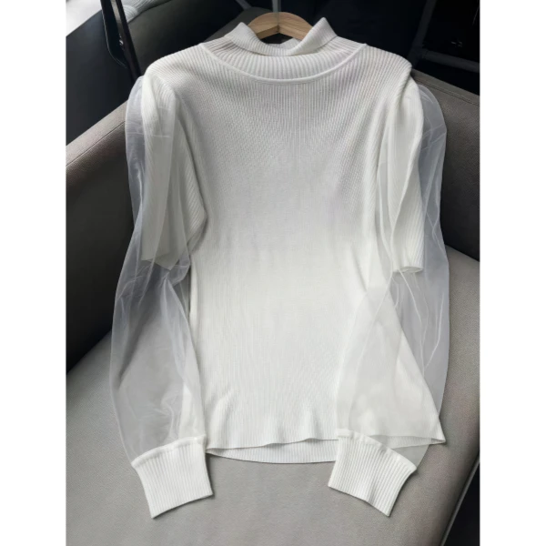 春季上新~时尚网纱拼接设计款针织上衣 S0245