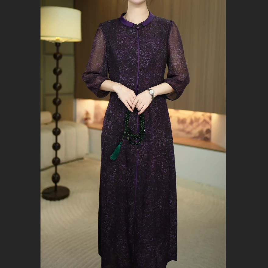 【暖晴川】夏季新款新款新中式中长款复古风气质连衣裙