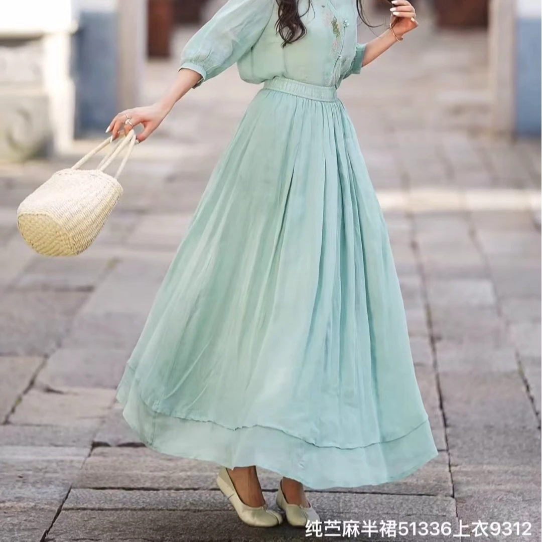 51336春夏半身裙长裙日常中长裙气质大摆裙夏季古风文艺中国风