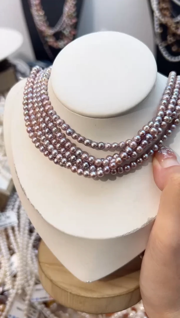 未镶嵌淡水珍珠2紫色*强光珍珠项链（近圆无核5mm左右）