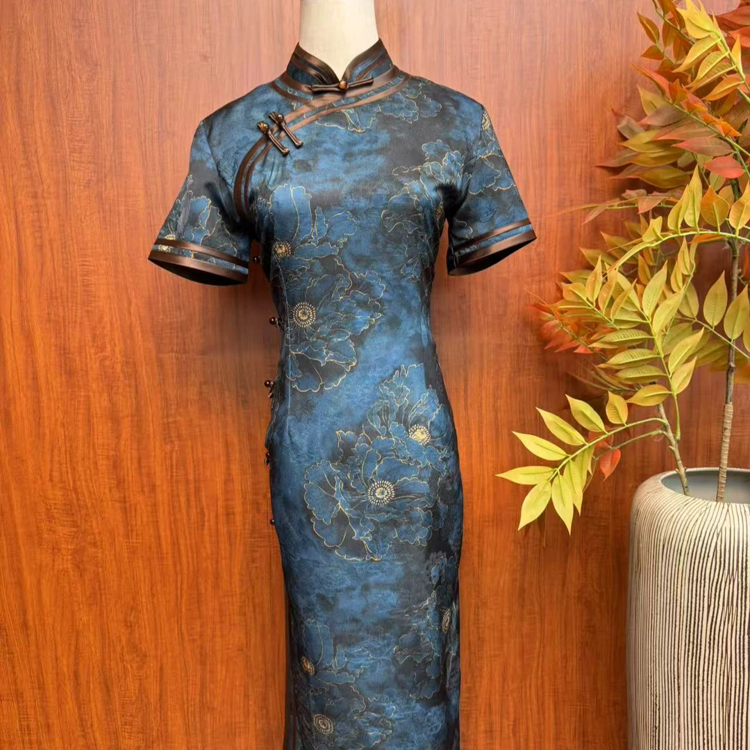 【蓝底伊洛】2025年春季新款复古百搭优雅大方日常淑女旗袍