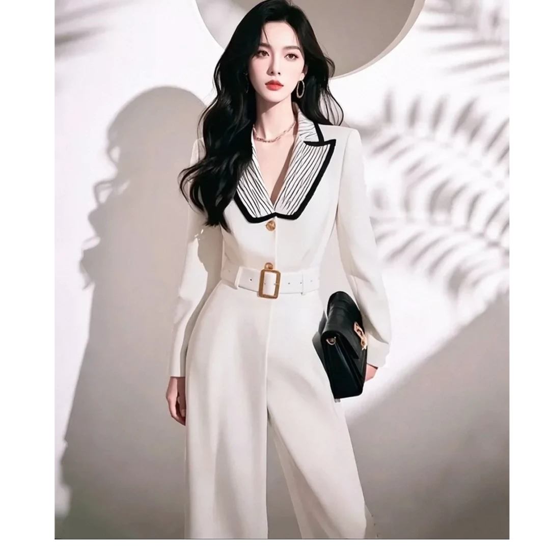 2589高腰春季连体裤保暖休闲裤小香风收腰时尚设计感西装秋季